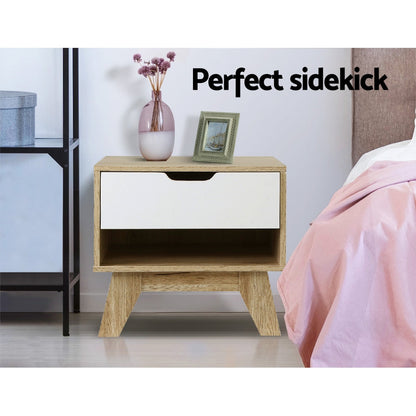 Bedside Table 1 Drawer With Shelf - Iker White & Oak