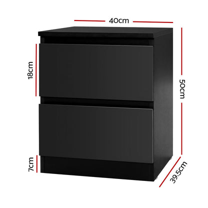 Bedside Table 2 Drawers - Pepe Black