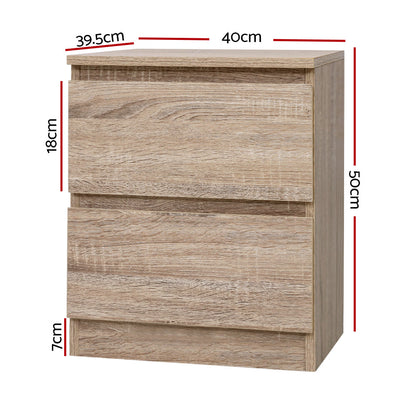 Bedside Table 2 Drawers - Pepe Oak