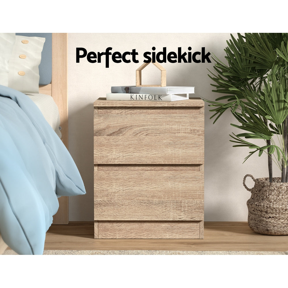 Bedside Table 2 Drawers - Pepe Oak