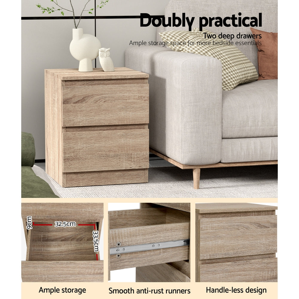 Bedside Table 2 Drawers - Pepe Oak