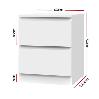 Bedside Table 2 Drawers - Pepe White