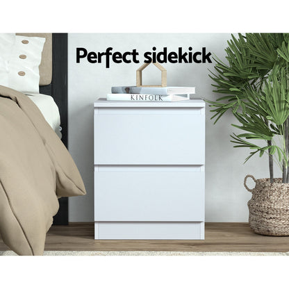 Bedside Table 2 Drawers - Pepe White
