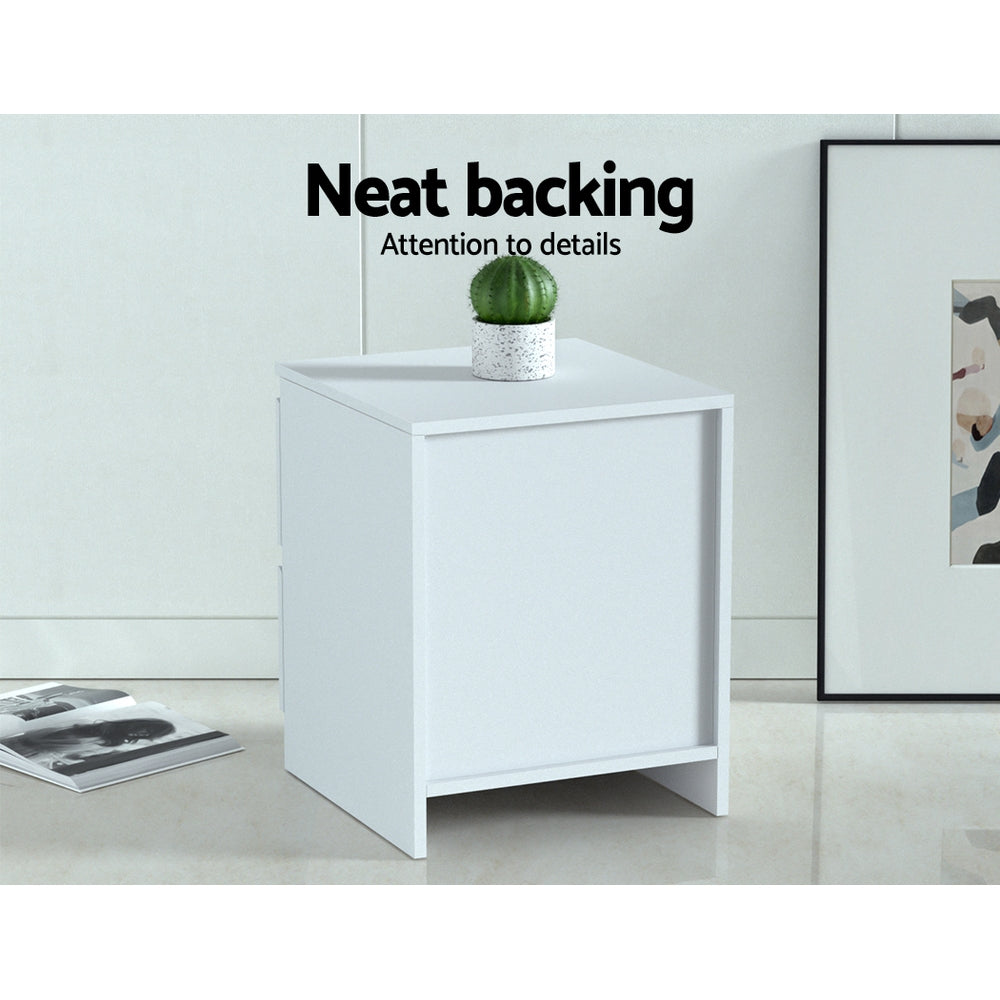 Bedside Table 2 Drawers - Pepe White