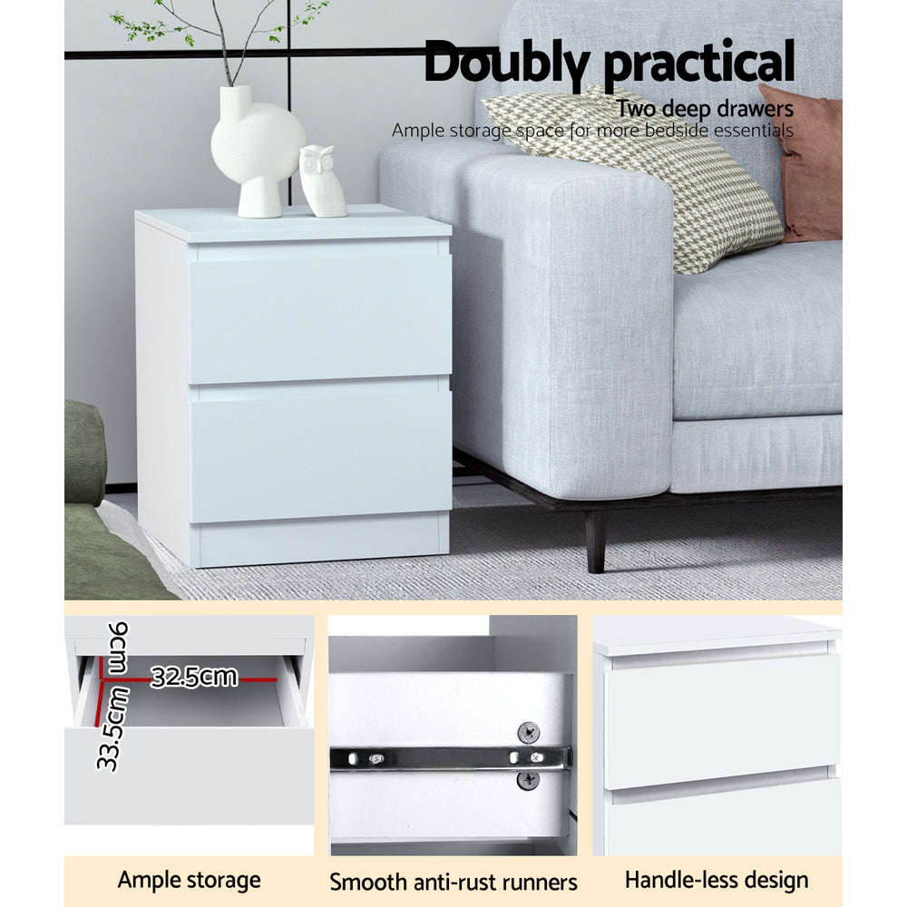 Bedside Table 2 Drawers - Pepe White