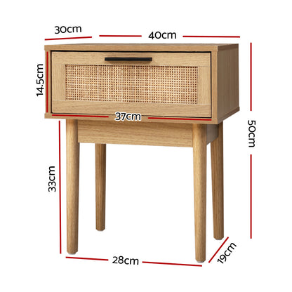 Elegant Rattan Bedside Table with Drawers