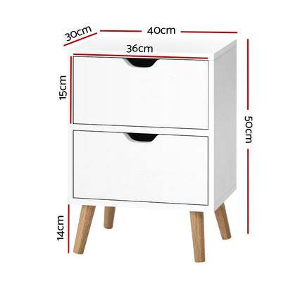Bedside Table 2 Drawers - Boden White