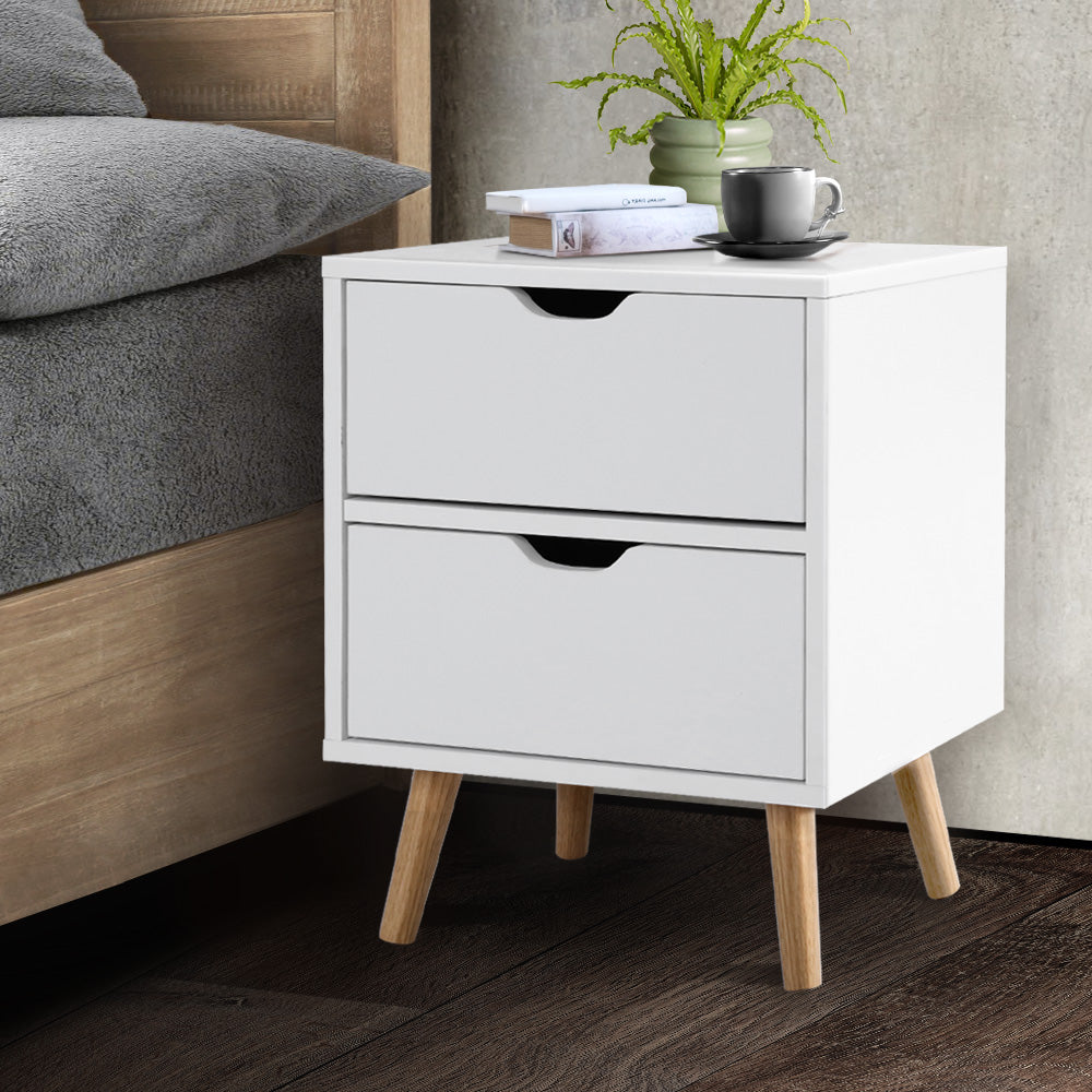 Bedside Table 2 Drawers - Boden White