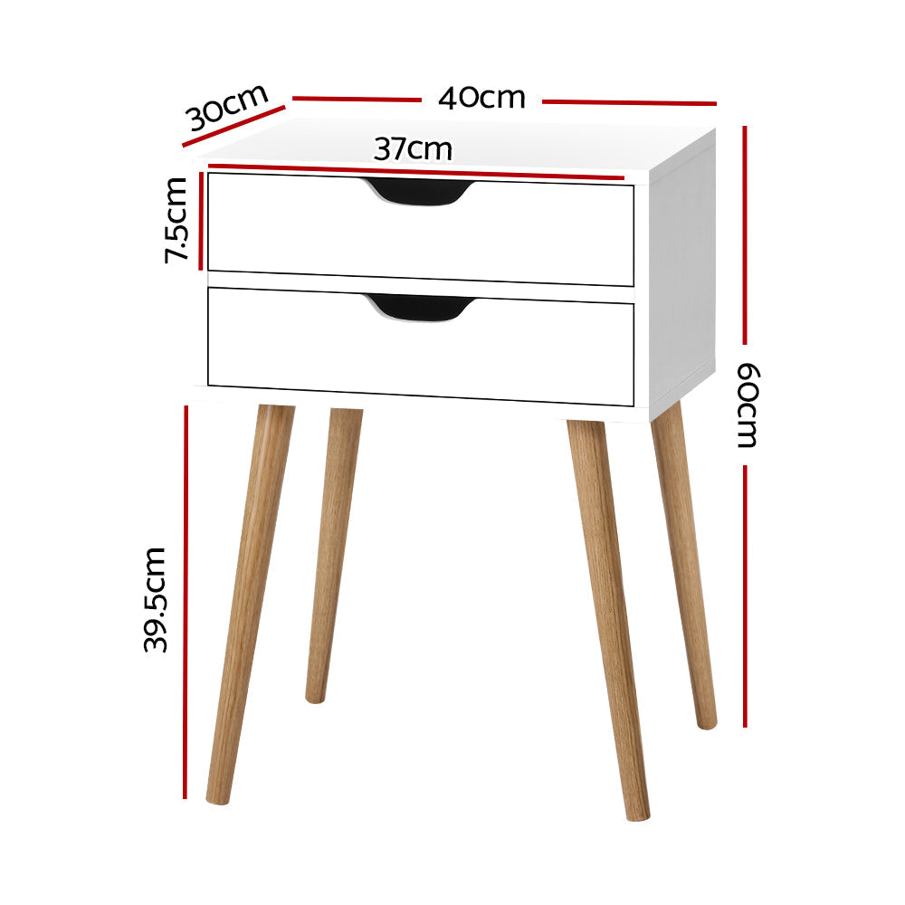 Bedside Table 2 Drawers - Bodie White