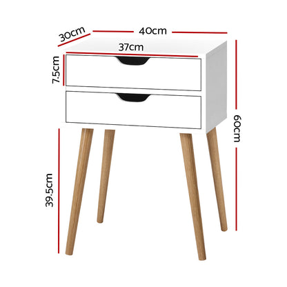 Bedside Table 2 Drawers - Bodie White