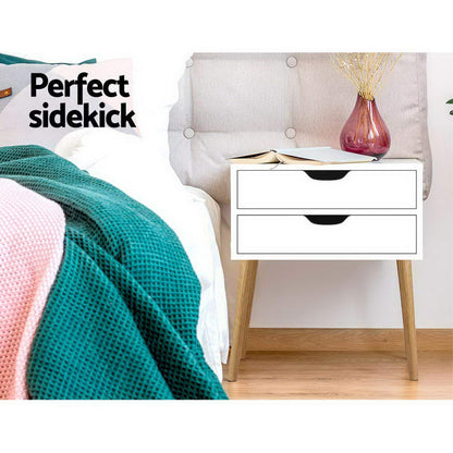 Bedside Table 2 Drawers - Bodie White
