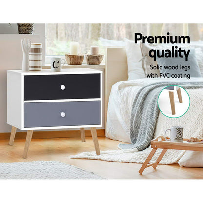 Bedside Table 2 Drawers - Bonds White