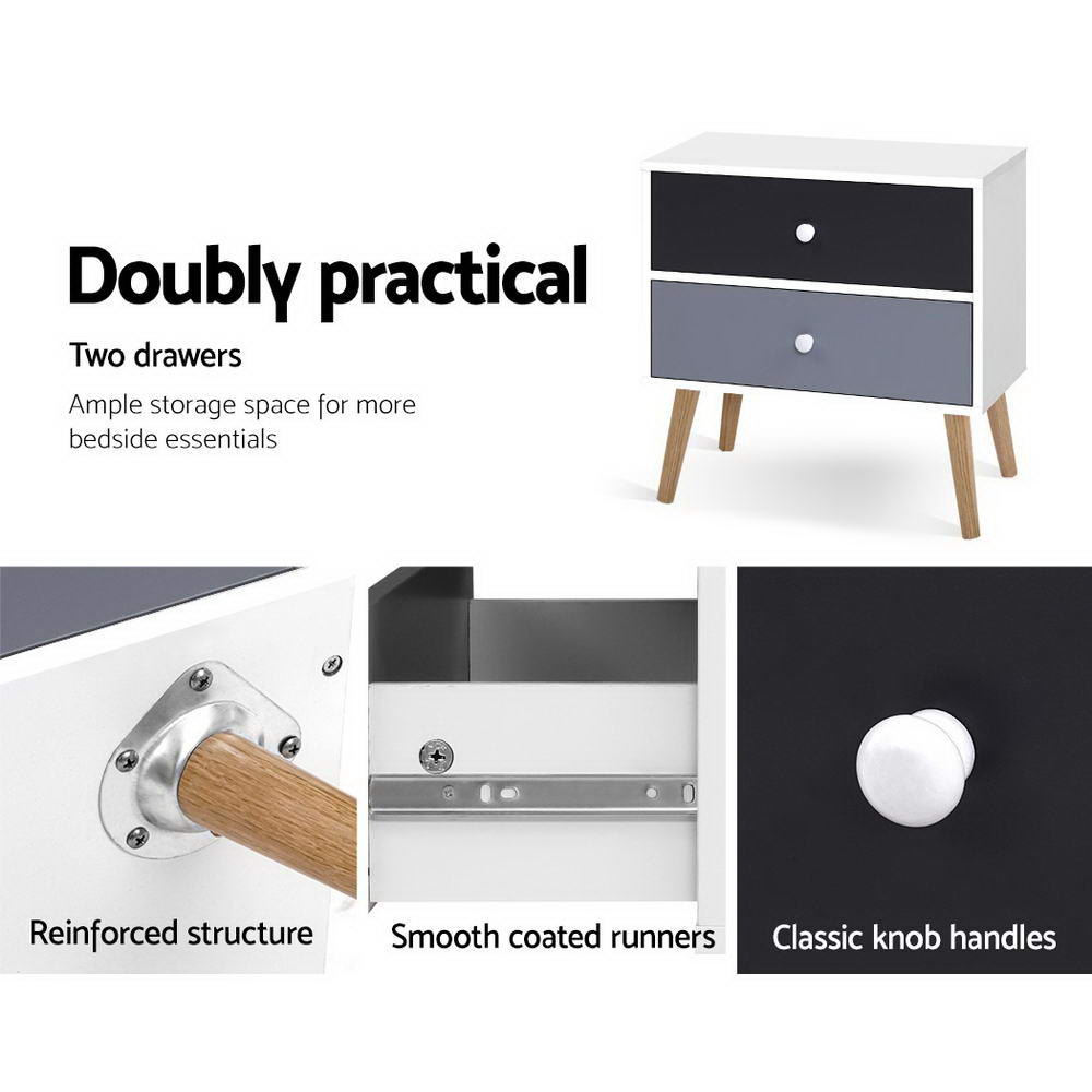 Bedside Table 2 Drawers - Bonds White
