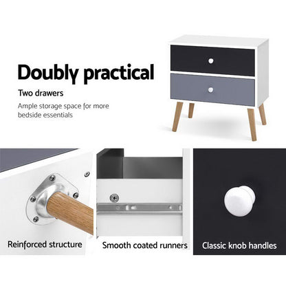 Bedside Table 2 Drawers - Bonds White