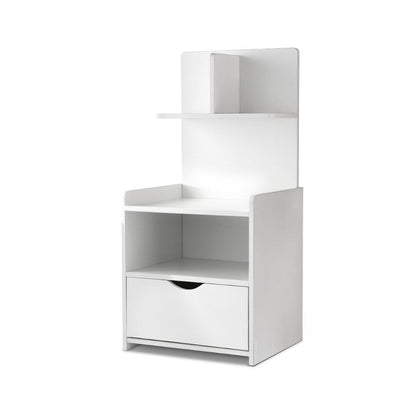 Bedside Table 1 Drawer With Shelves - Evermore White