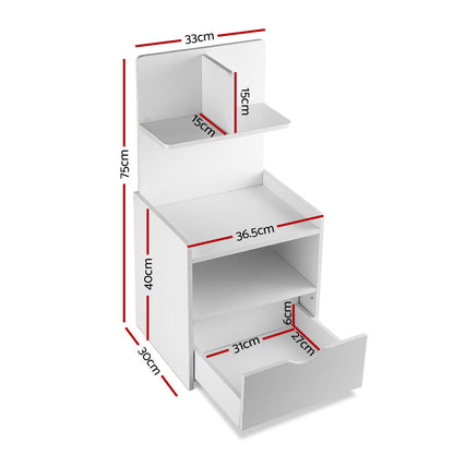 Bedside Table 1 Drawer With Shelves - Evermore White