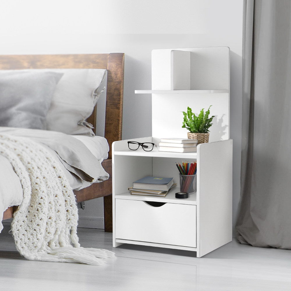 Bedside Table 1 Drawer With Shelves - Evermore White