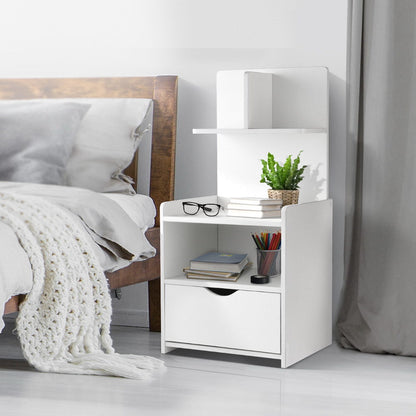 Bedside Table 1 Drawer With Shelves - Evermore White