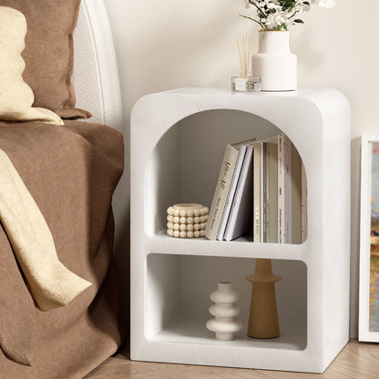 Bedside Table Shelves Side End Table Storage Nightstand White Arched
