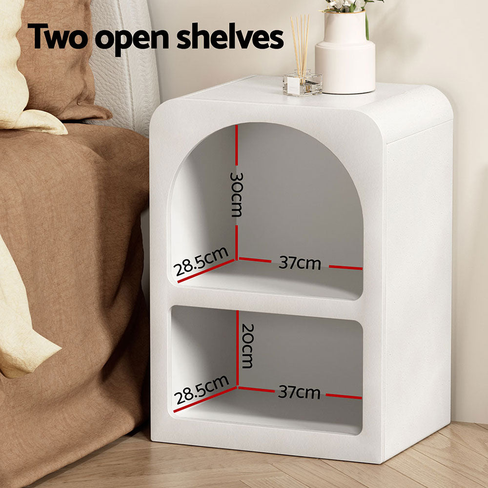 Bedside Table Shelves Side End Table Storage Nightstand White Arched
