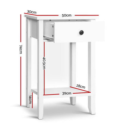 Bedside Table 1 Drawer With Shelf - Bowie White