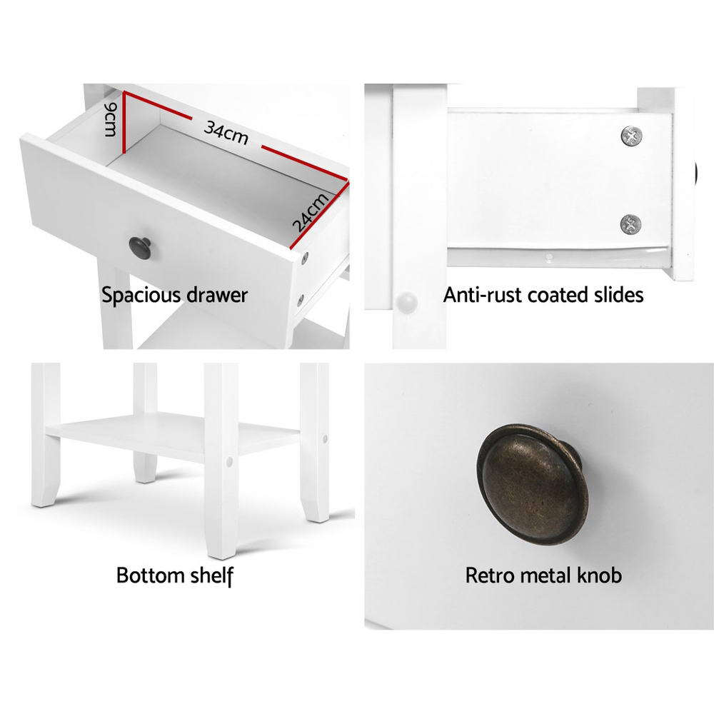 Bedside Table 1 Drawer With Shelf - Bowie White