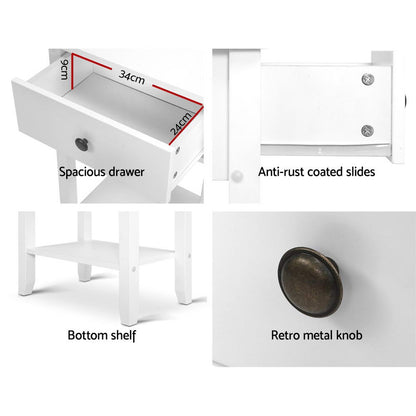 Bedside Table 1 Drawer With Shelf - Bowie White