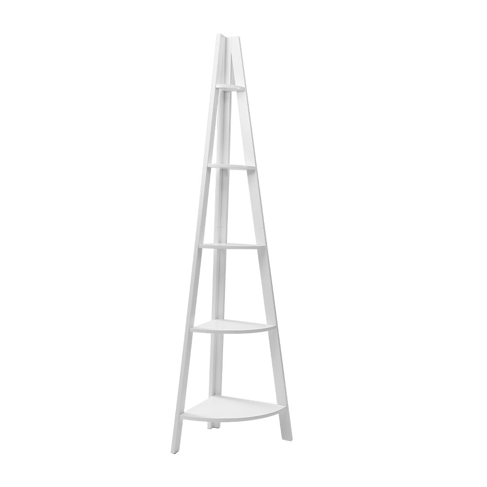 Bookshelf Corner Shelf 5 Tiers - Cane White
