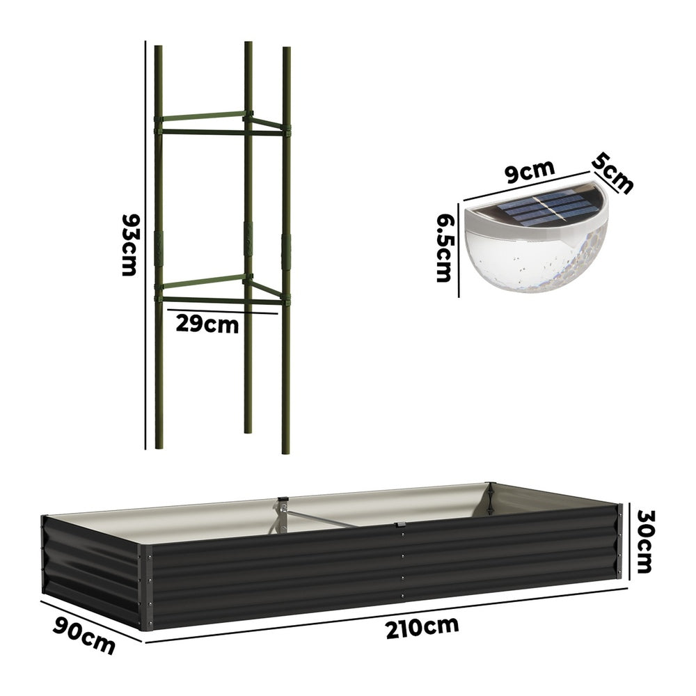 2x Garden Bed 210x90x30cm LED Plant Stand Box Galvanise