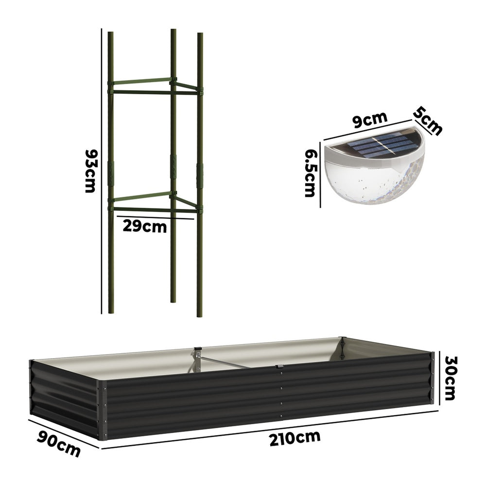 4x Garden Bed 210x90x30cm LED Plant Stand Box Galvanise