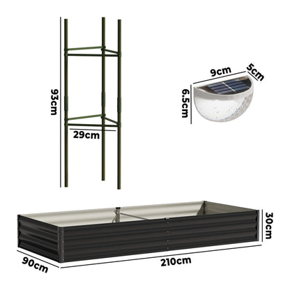 4x Garden Bed 210x90x30cm LED Plant Stand Box Galvanise
