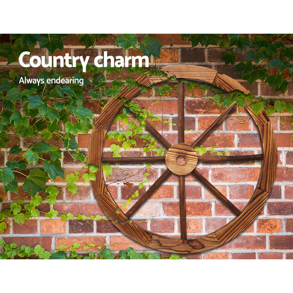 Garden Decor Outdoor Ornament 2X Wooden Wagon Wheel
