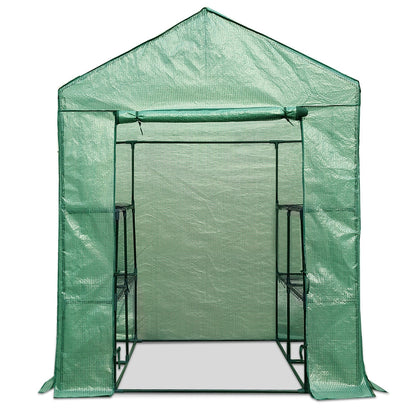 Greenhouse Tunnel - Walk-In Garden Shed with 8 Shelves 1.4x1.55x2m