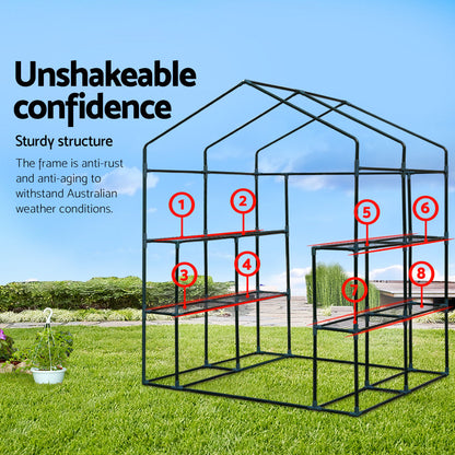 Greenhouse Tunnel - Walk-In Garden Shed with 8 Shelves 1.4x1.55x2m
