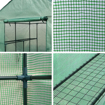 Greenhouse Tunnel - Walk-In Garden Shed with 8 Shelves 1.4x1.55x2m