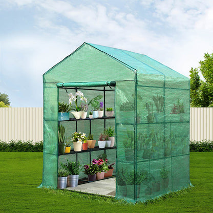Greenhouse Tunnel - Walk-In Garden Shed with 8 Shelves 1.4x1.55x2m