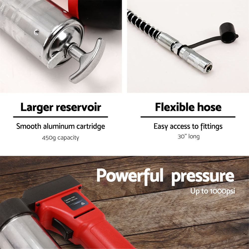 Grease Gun Cordless 20V 450G 9000Psi 76Cm Hose Electric Battery Cartridge