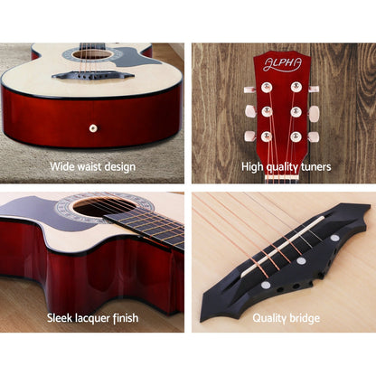 38 Inch Acoustic Guitar Wooden Body Steel String Full Size Cutaway Wood