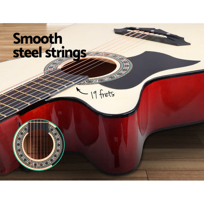 38 Inch Acoustic Guitar Wooden Body Steel String Full Size Left Handed