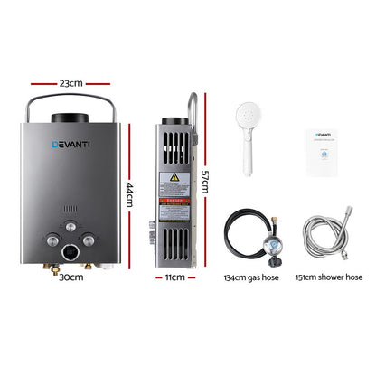 Portable Gas Water Heater 8L/Min Lpg System Grey