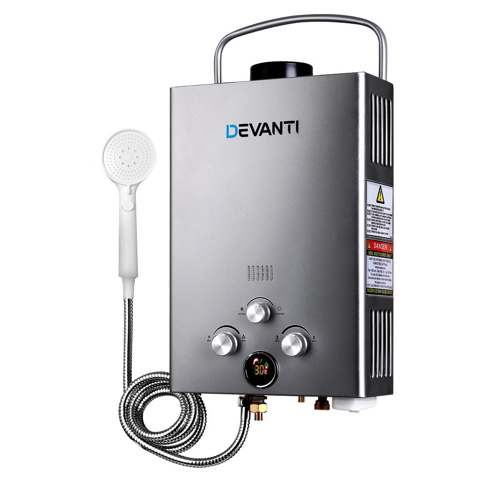 Portable Gas Water Heater 8L/Min With Pump Lpg System Grey