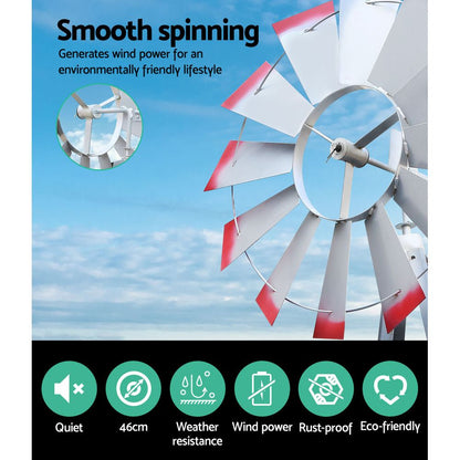 Garden Windmill 6Ft 186Cm Metal Ornaments Outdoor Decor Wind Will