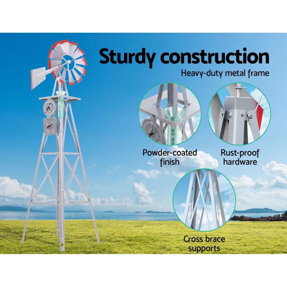Garden Windmill 6Ft 186Cm Metal Ornaments Outdoor Decor Wind Will