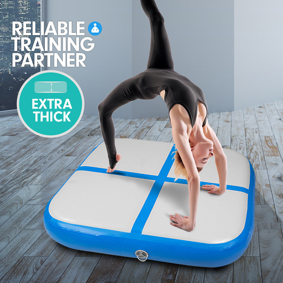 1m Air Block Inflatable Gymnastics Tumbling Mat with Pump - Blue