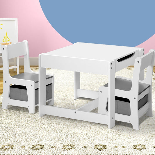 Kids Table and Chairs Set Activity Play Study Desk w/ Toys Storage Box Grey