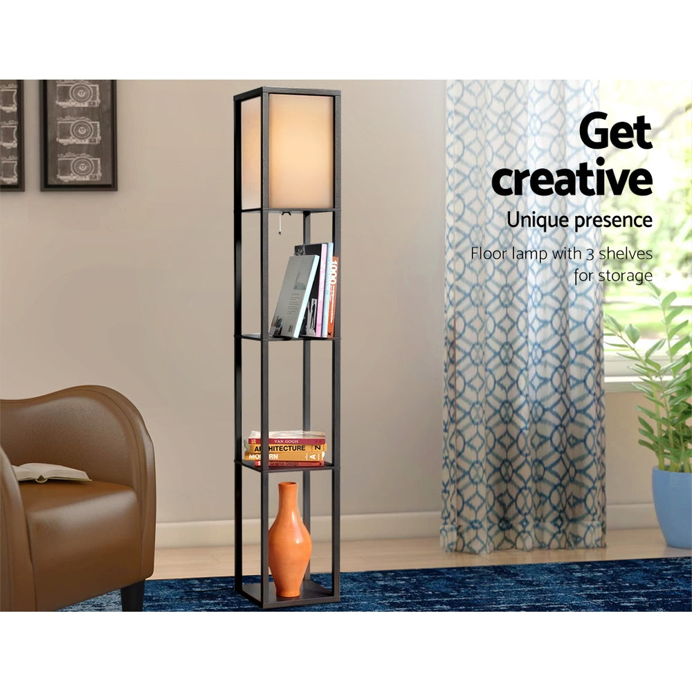Floor Lamp 3 Tier Shelf Shelf Storage Led Light Stand Home Room Vintage Black