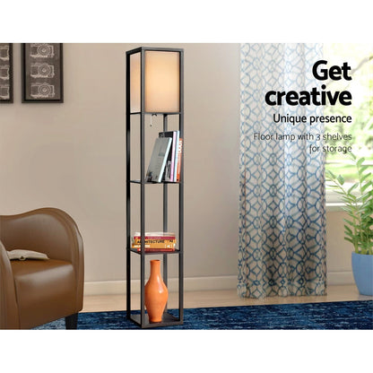 Floor Lamp 3 Tier Shelf Shelf Storage Led Light Stand Home Room Vintage Black