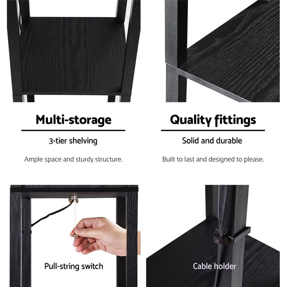 Floor Lamp 3 Tier Shelf Shelf Storage Led Light Stand Home Room Vintage Black