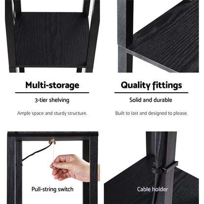 Floor Lamp 3 Tier Shelf Shelf Storage Led Light Stand Home Room Vintage Black