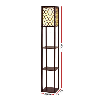 Floor Lamp 3 Tier Shelf Storage Led Light Stand Home Room Pattern Brown
